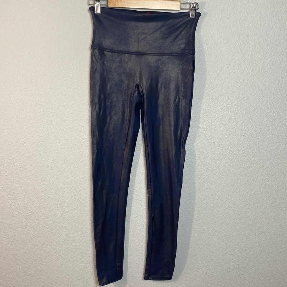 Spanx Navy Blue Camo Faux Leather Leggings